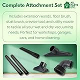 ALL PARTS ETC. 2 1/2 inch Attachments & Accessories 2.5 Wet Dry Vac - Extension Wands, Floor Brush, Dust Brush, Crevice Tool, Utility Nozzle, Compatible with Shop Vac - 6-Pack Attachments