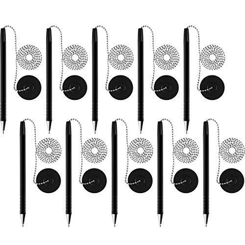 10 Pieces Secure Pen with Adhesive Chain and Security Pen Holder for Home Office Supplies(Black Ink)