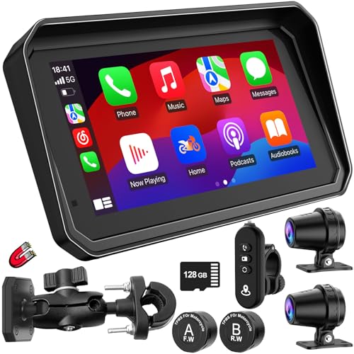 LBW MT600 Pro Portable Motorcycle Dash Cam, Quick-Release Magnetic Bracket, Wireless Motorcycle CarPlay & Android Auto, Motorbike TPMS GPS Navigation, 6" IP67 Waterproof Touchscreen, Free 128G SD Card