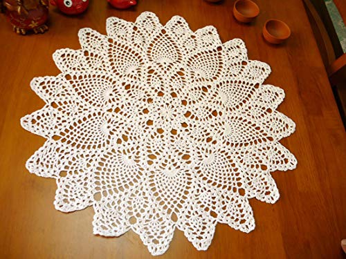 Damanni Cotton Handmade Crochet Lace Tablecloth Doilies Doily,Round,Beige,20 Inch