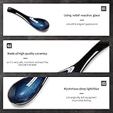 Geiserailie 4 Pieces Asian Ceramic Soup Spoons Set Long Handle Chinese Spoons Retro Blue Japanese Ramen Bowl Soup Spoon Suitable for Gravy, Cake, Oatmeal, Dumplings