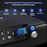 Gun Safe,Biometric Gun Safe for Pistols 3-Ways unlock Safe Fingerprint Digital PIN Key Unlock with Voice, Gun lock box for Cloakroom living room Bedroom Nightstand and Car BILLCONCH