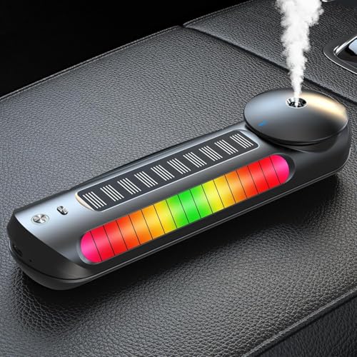 Smart Car Air Freshener, Solar Car Diffuser, Intelligent Car Aroma Diffuser, Auto On/Off, 3 Adjustable Modes,Rechargeable Car Aroma Diffuser with Built-in Battery, Music-Syncing Lights, Grey