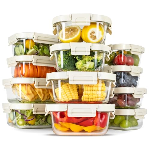 Simple Deluxe 12pc Food Meal Prep Containers with Exclusive Glass Lids, Glass Storage Containers with Lids, BPA-Free, Food Lunch Boxes for Lunch, Pantry Organizers, Freezer to Oven Safe, Leak Proof