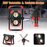 LED Work Light Rechargeable, 2 COB 2500LM Folding Portable Flood Light with Magnetic Base and 360° Rotation Stand, Waterproof Spotlights for Camping Car Repairing Emergency Job Site Lighting (2, Red)