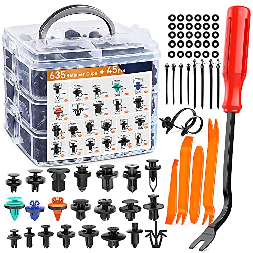 GOOACC 680Pcs Car Push Retainer Clips & Auto Fasteners Assortment -22 Most Popular Sizes Nylon Bumper Fender Rivets with 10 Cable Ties for Toyota GM Ford Honda Chevy