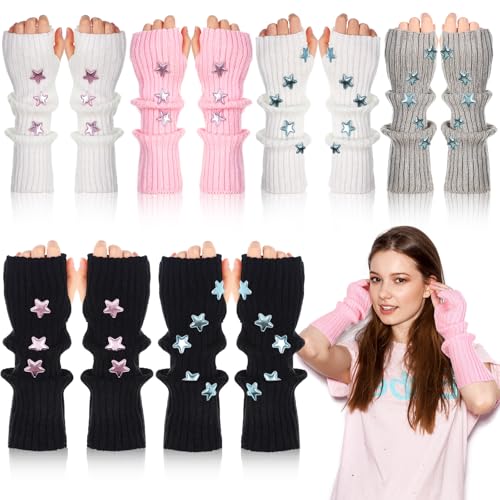 Berlune 6 Pairs Arm Kawaii Warmers Sleeves Cute Y2k Harajuku Japanese Style for Women Girls Lolita Costume School, 6 Colors (Vibrant Color, Star)