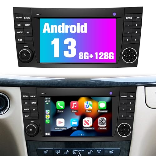 Radio for W211: 128G Double Din Car Stereo with Bluetooth AM FM Carplay for Mercedes Benz E500 E300 2002-2009, 7" Aftermarket Touch Screen Android System Head Unit with Backup Camera FMAM for Apple