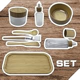 BEECO GIF2U Face Mask Mixing Bowl Set Bamboo,8 Pcs Diy Facemask Mixing Tool Kit With Facial Mask Bowl,Spatula,Spoon,Brush,Empty Refilable Lotion Pump Bottle,Cream Jar and Dropper Bottle and Tray