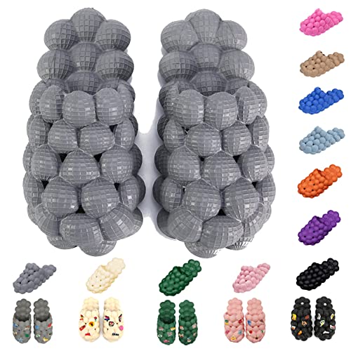 AIMINUO Bubble Slides Slippers for Women Men,Funny Massage Slippers,Cloud Cushion Thick Sole Spa Slippers,Non-slip Stress Relief Reflexology Sandals,Shower Bedroom House, Grey, 9.5-10 Women/7.5-8 Men