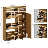 IDEALHOUSE Rattan Shoe Cabinet, 3 Tier Shoe Cabinet with Flip Drawers, Free Standing Narrow Shoe Storage Organizer with Adjustable Shelves, Shoe Rack Cabinet for Entryway, Fence On Top, Natural