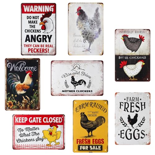 XLSXEXCL 8 Pack Chicken Coop Accessories, Funny Chicken Coop Signs Decor, Metal Signs Chicken Signs for Coop Funny Outdoor, Farm Plaque Sign Yard Chicken Coop, Chicken Lovers Gifts, 8×12 Inch