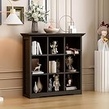 OSCHF Cube Storage Bookcase with Base - Wooden 3 Tiers Floor Standing Open Shelf Cabinet for Home and Office, 9-Cube Lattice Bookshelf, Black