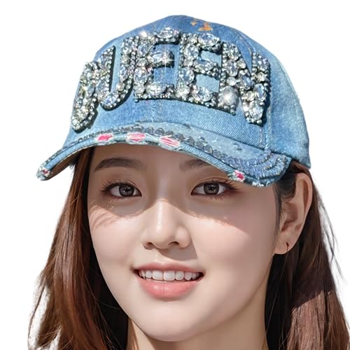 Popfizzy Bling Queen Hat for Women and Girls, Adult Rhinestone Bedazzled Queen Ballcap, Cool Queen Gifts, One Size (Queen)