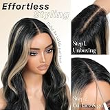 BrownBomb Highlights Synthetic Lace Front Wigs Body Wave Glueless Wigs With Bangs Black Blonde Pre Plucked Pre Cut HD Lace 13x5x1 Middle Part Wigs For Woman 26 Inch