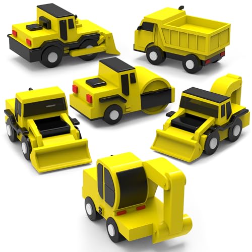 Tub Works® Construction™ Trucks Mold Free Bath Toys, 6 Pack | Sealed, No Hole Bath Toys Design Keeps Moisture Out | Soft, Squeezable & Float on Water | Baby & Toddler Bathtub Toys | Baby Pool Play
