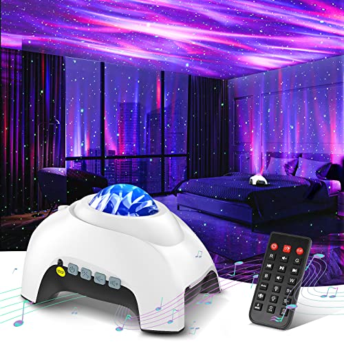 Northern Galaxy Light Aurora Projector with 33 Light Effects, Night Lights LED Star Projector for Bedroom Nebula Lamp, Remote Control, White Noises, Bluetooth Speaker for Parties(White)