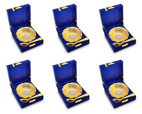 NOBILITY Silver Plated Bowl Spoon Set Light Weight with Blue Box Diwali Christmas Eid Wedding Return Dessert Dry Fruits Serving Gifts Home Decoration Friends Family Corporate Gift Items 6 Sets