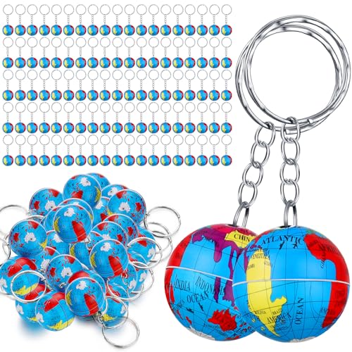 Junkin 80 Pcs Globe Keychains Bulk for Kids Mini Earth Planet Keyrings Globe Stress Balls Toy for Students Back to First Day School (World Map)