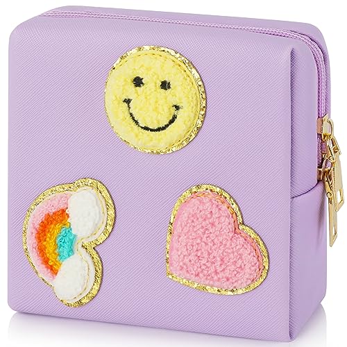 airogym Preppy Patch Period Bag for Ladies, Sanitary Napkin Storage Bag, Functional PU Leather Sanitary Pad Bags for Panty Liners, Tampons, Menstrual Cup Pouches, Sanitary Pads Organizer