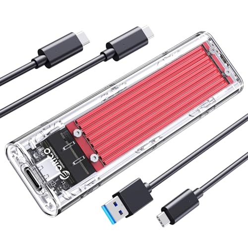 ORICO M.2 NVMe SSD Enclosure, USB 3.2 Gen 2 (10 Gbps), Transparent External Solid State Drive Adapter Enclosure for 2280 2260 2242 2230 PCI-E M2 M-Key SSD, USB Type C Converter Case-TCM2 Red
