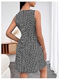 RoseSeek Women's Polka Dots V Neck Tank Dress Sleeveless Summer A Line Dresses Sexy Mini Dress Black and White Medium