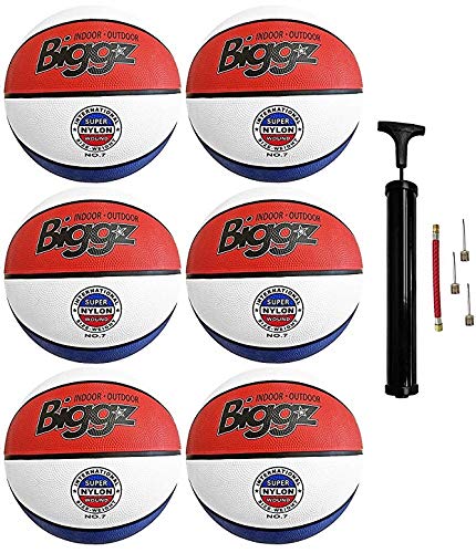 Biggz Official 7 Basketballs - Red/White/Blue, 6 Pack, 2-Ply Internal Pressure-Lock Butyl Bladder, Improved Grip, Enhanced Control, All-Court Performance