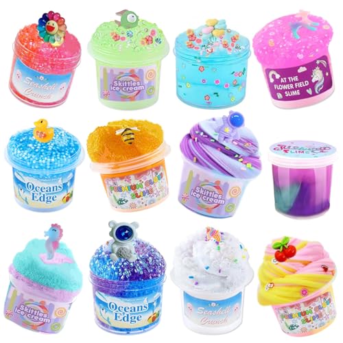 Newest Crunchy Slime Set 12 Packed for Kids,Super Soft and Non-Sticky Stress Relief Clear Slime Toy,DIY Butter Slime Party Favor for Girls & Boys