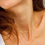 Turandoss Dainty Circle Choker Necklaces for Women - Dainty 14K Gold Small Open Circle Necklace Chain Choker necklaces for Women