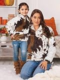 EARKOHA Womens Plus Size Long Sleeve Casual Zip Collar Cow Print Fleece Jacket Tops Brown L