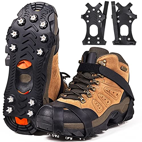 ZUXNZUX Crampons, Ice Cleats for Shoes and Boots, Silicone Stainless Steel Grippers Shoe Spikes Grips Traction for Snow, Winter Hiking Climbing Ice Fishing