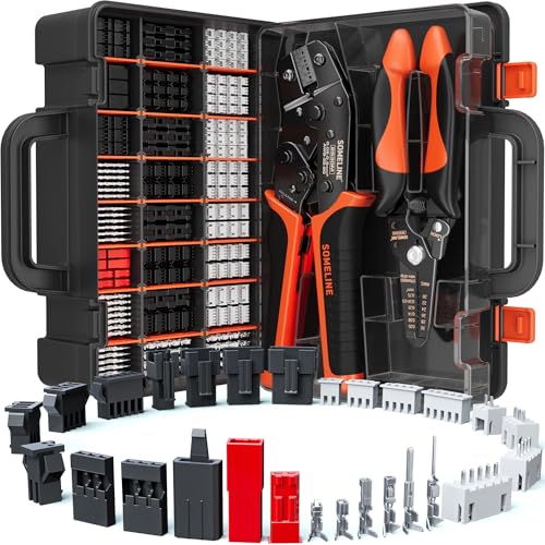 SOMELINE® Crimp Tool Connector Kit, JST-XH/SM/SYP 2.5mm and Dupont 2.54mm Connector Set, 27 Types of Connectors, 30-20 AWG Ratcheting Crimper for JST Series,KF2510,Molex,AMP EI Series