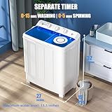 Auertech Portable Washing Machine, 28lbs Twin Tub Washer Mini Compact Laundry Machine with Drain Pump, Semi-automatic 18lbs Washer 10lbs Spinner Combo for Dorms, Apartments, RVs