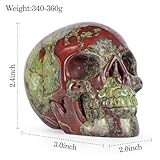 LEADGEM 3.0" Dragon Blood Stone Crystal Skull Head Figurine Healing Stone Carved Sugar Skull Statue Sculpture Decor Day of The Dead Statue Ornaments Halloween Decoration