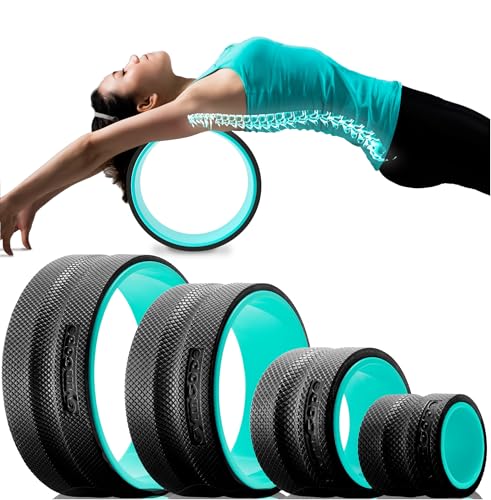 Back Roller Wheel Set of 4 with 2 Yoga Blocks – Foam Back Stretcher for Pain Relief, Spine Cradle Deep Tissue Massage Roller for Stretching & Physical Therapy