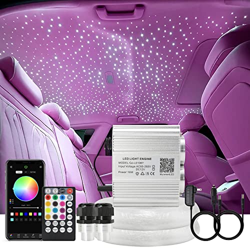 AKEPO Upgraded Car Home APP Fiber Optic Lights Kit 16W RGBW Dual Head Twinkle and Music Effect Star Ceiling Sky Light, Optical Fiber Cable 900 Strands of 0.03in/0.75mm 9.8ft/3m+28key RF Remote Control