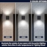 LUXRITE LED Outdoor Cube Wall Light, Modern Up Down Wall Sconce, 3CCT 3000K 4000K 5000K, 26W, Anti-Rust Aluminum, IP65 Waterproof, ETL Listed, Exterior Light Fixture for Porch, Garage, Patio 2-Pack