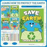 Sayglossy 72 Pcs Save The Earth Coloring Books for Kids Earth Day Stickers and Colored Pencils Educational Earth Day Activity and Coloring Pages Bulk