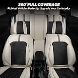 FREESOO Car Seat Covers Full Set - Breathable Seat Covers for Cars for Heated Seats - Waterproof Leather Car Seat Covers Universal for Most 5 Seat Vehicles, Sedans, SUV, Trucks, Pick-ups - Off-White