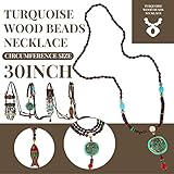 Bonuci 4 Pcs Long Boho Necklaces for Women Wood Beads Pendant Hippie Ethnic Necklace Turquoise Elephant Tribal Jewelry(Vibrant Style)