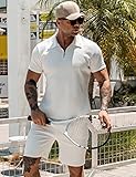 URRU Men's Polo Shirt and Shorts Set Summer Outfits Fashion Casual Short Sleeve Polo Suit for Men 2 Piece Short Set White S