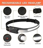 Headlamp Flashlight, Rechargeable Headlamps, 230° COB Wide Beam Head Lamp Motion Sensor Headlight, 5 Modes Illumination&Spotlight, for Camping, Running, Hiking (10 Packs)