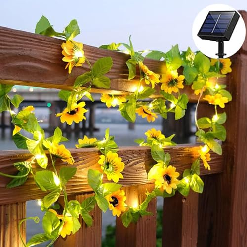 Sothuba Solar Sunflower String Lights Outdoor Waterproof, 16FT 50LED Artificial Flower Fairy String Lights Sunflower Garland with Lights for Garden Patio Fence Yard