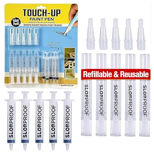 Slobproof Refillable Touch-Up Paint Pen, Mess-Free, Reusable Wall Paint Repair Tool, Precise Application, DIY Home Improvement, Furniture, Arts and Crafts, Patented Design, Easy Storage, Pack of 5