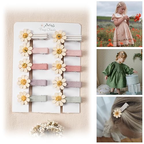 Hair Clips for Girls Women Toddler Baby,Assorted 10Pcs Spring Flower Daisy Fabric Fully Lined Small Alligator Clips Hair Accessories for Teens Child Kids with Thick Thin Hair Gifts