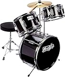 Music Alley 3 Piece Kids Drum Set with Throne, Cymbal, Pedal & Drumsticks, Metallic Black, (DBJK02-BK)