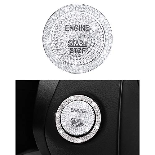 1797 Ignition Button Ring Caps Compatible with Mercedes Benz Accessories Bling Parts W205 W212 C E CLA GLA GLC GLE Class Start Stop Push Decals Interior Decoration AMG Crystal Silver 2 Pack