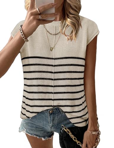 Zeagoo Women's Cap Sleeve Sweater Vest Crew Neck Sleeveless Casual Knit Tops 2024 Summer Clothes