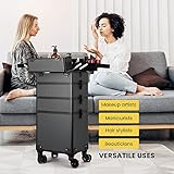 VIVOHOME 4 in 1 Makeup Rolling Train Case Aluminum Trolley Professional Cosmetic Organizer Box with Shoulder Straps 2 Keys Black(Cosmetic are not included)