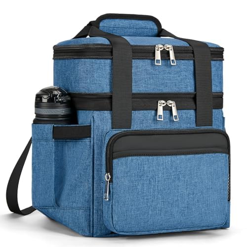 Insulated Lunch Bag & Lunch Box for Men - Double Deck Reusable Lunch Bag for Women Tote Cooler Bag Leakproof Soft Expandable - Extra Large Lunchbox for Work/Adult/Picnic/Outdoor (Blue，22L)